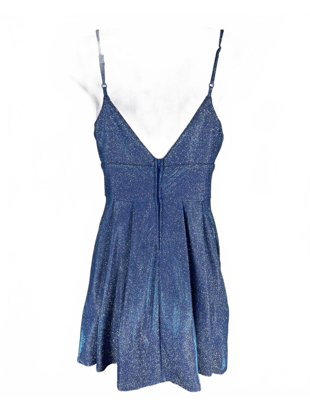 B Darling Blue Glitter Mini Dress Cyber Y2K Party Coquette Aesthetic Night Out S - Picture 3 of 6